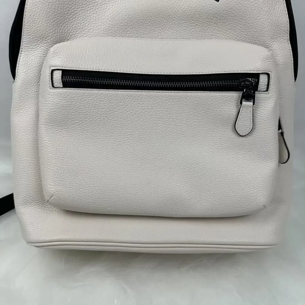 Coach West Backpack With Varsity Motif CAK14 In Leather Gunmetal/Chalk NWT
